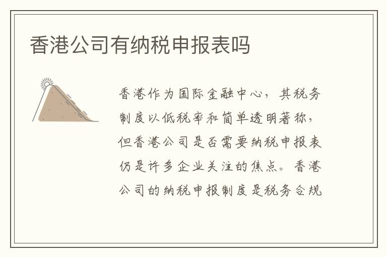 香港公司有纳税申报表吗