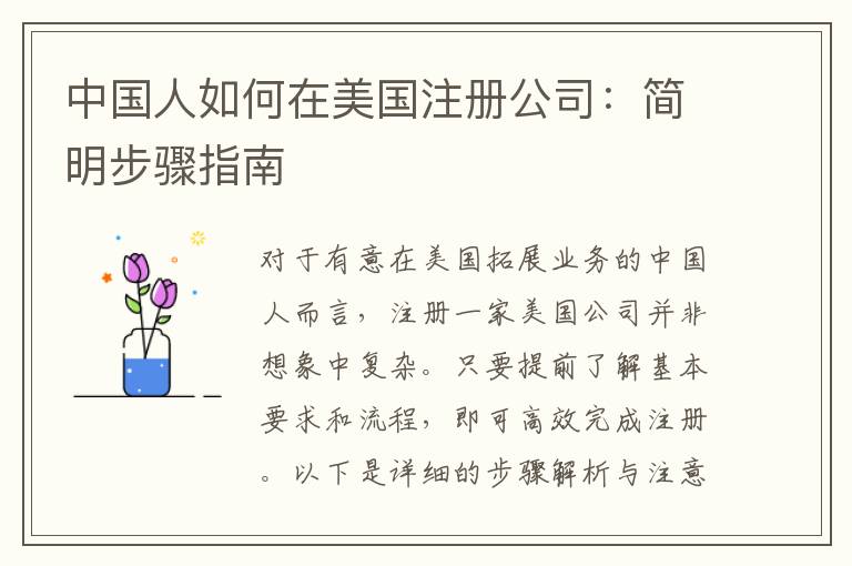 中国人如何在美国注册公司：简明步骤指南